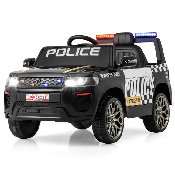 Costway Kids Ride on Police Car 12V 7A Battery Powered Cop Car with Remote Control Black
