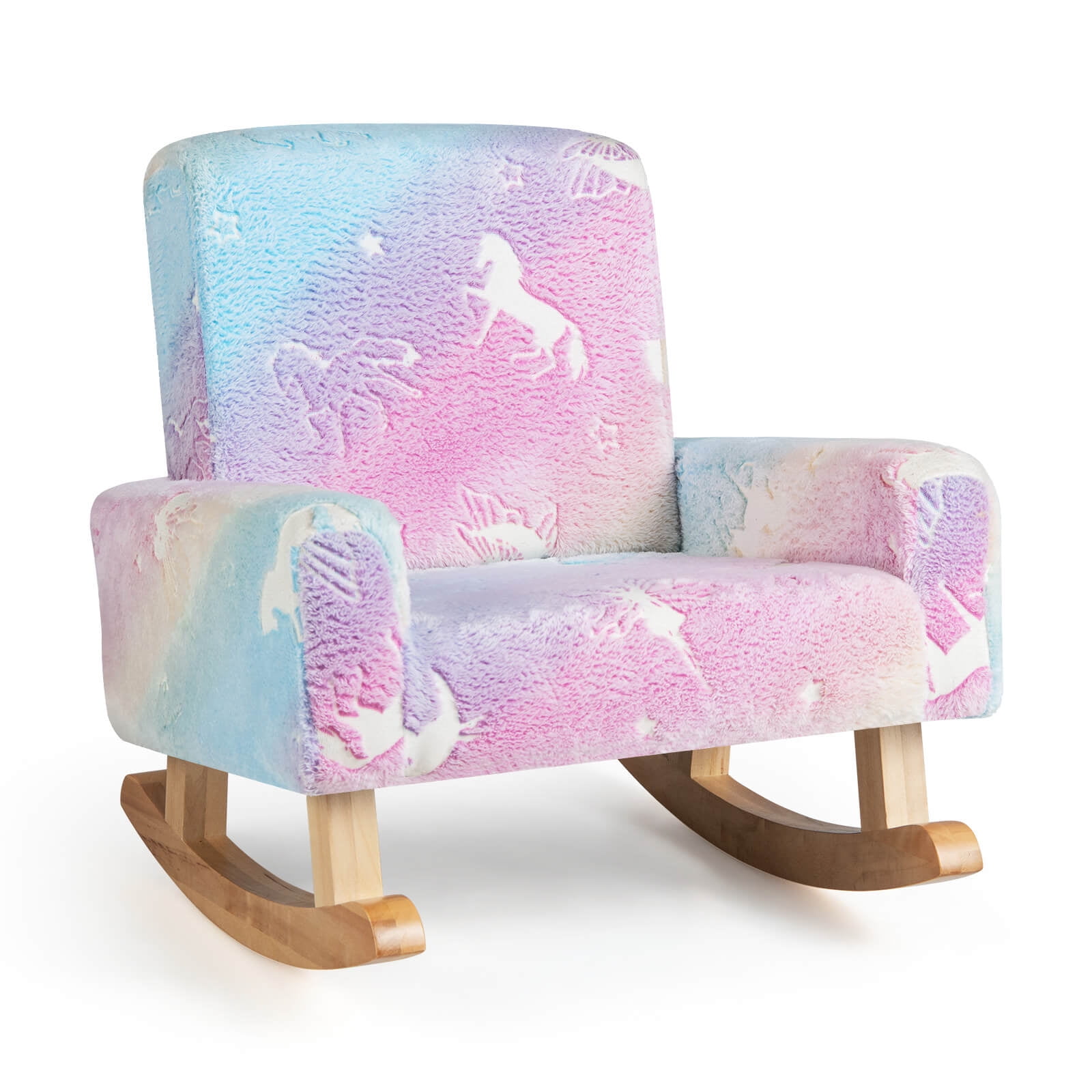 Costway Kids Rocking Chair Upholstered Flannel Children Rocker with ...