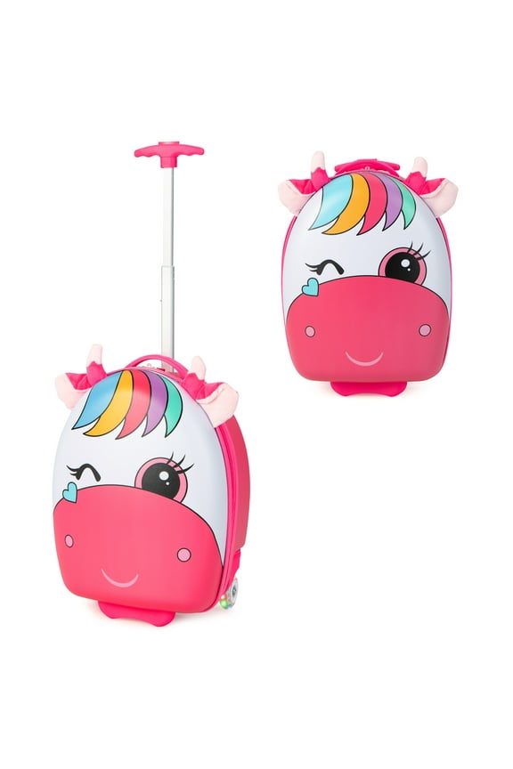 Kids Rolling Luggage 16'' Hard Shell Carry On Travel Suitcase with Flashing Wheels