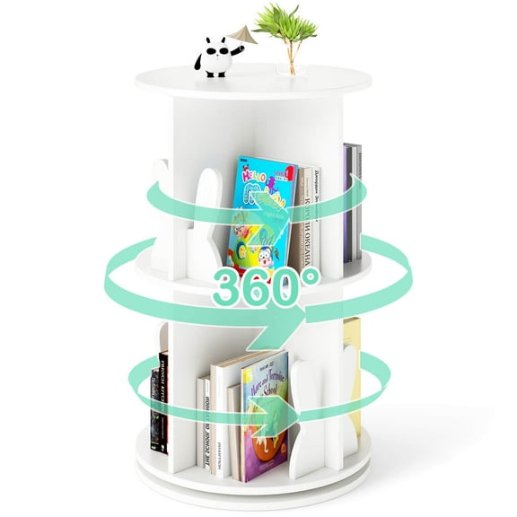 Costway Kids Rotating Bookshelf 2 Tier Freestanding 360° Revolving Display Storage Rack White