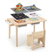 Costway Kids Sensory Table and Chair Set with Adjustable Height, Dual Sided Top, 2 Bins