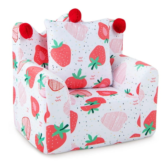 Costway Kids Sofa Chair Foam Filled Armchair Strawberry Toddler Couch with Cover & Pillow