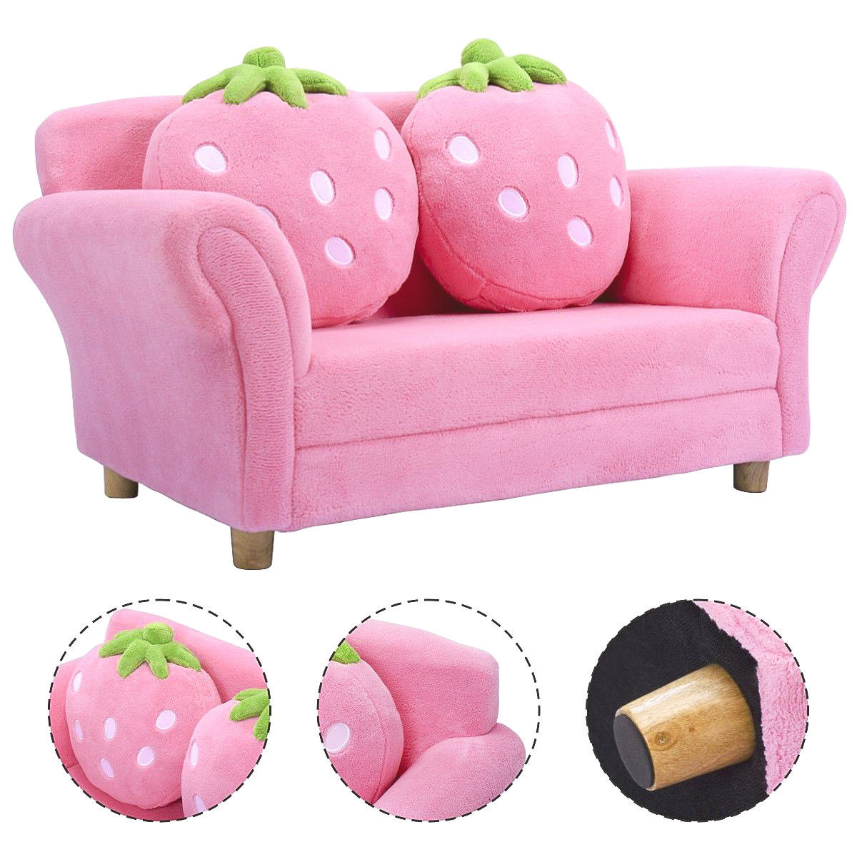Costway Kids Sofa Strawberry Armrest Chair Lounge Couch w/2 Pillow Children Toddler Pink - image 1 of 10