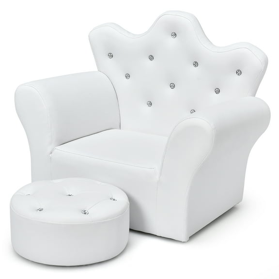 Costway Kids Sofa Toddler Couch Princess Armchair Children Gift with Ottoman White