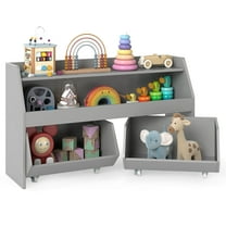 Costway Kids Toy Storage Organizer with 2 Movable Drawers Open Shelf Compartment for Kids Gray