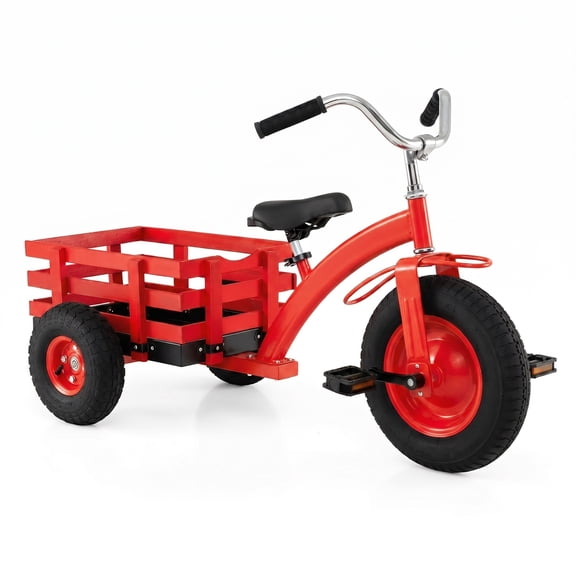 Costway Kids Tricycle with Storage Basket 15” Inflatable Rubber Tires Adjustable Handlebar Red