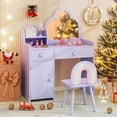 thumbnail image 1 of Costway Kids Vanity Table and Chair Set with Cloud-shaped Mirror Open Shelf Storage Drawers Purple, 1 of 10