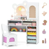Costway Kids Vanity with Lights with 5 Drawers & 2 Compartments, Single-door Cabinet White