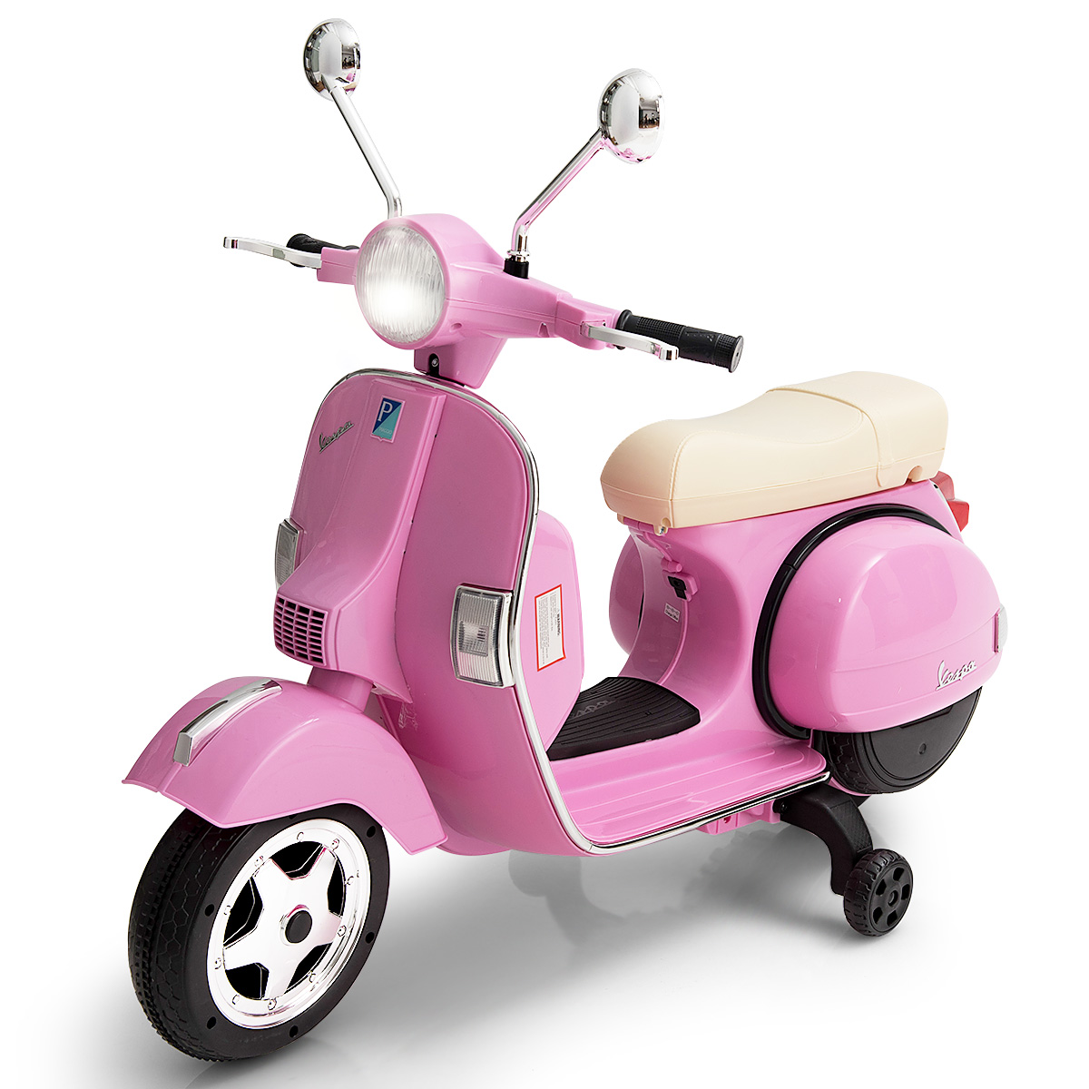 Costway Kids Vespa Scooter, 6V Rechargeable Ride on Motorcycle w/Training Wheels Pink - image 1 of 9