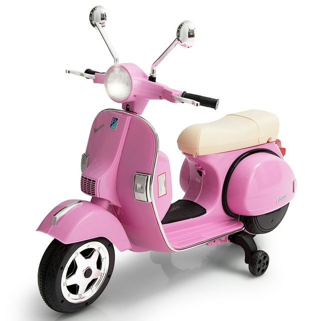 Costway Kids Vespa Scooter, 6V Rechargeable Ride on Motorcycle w/Training Wheels Pink