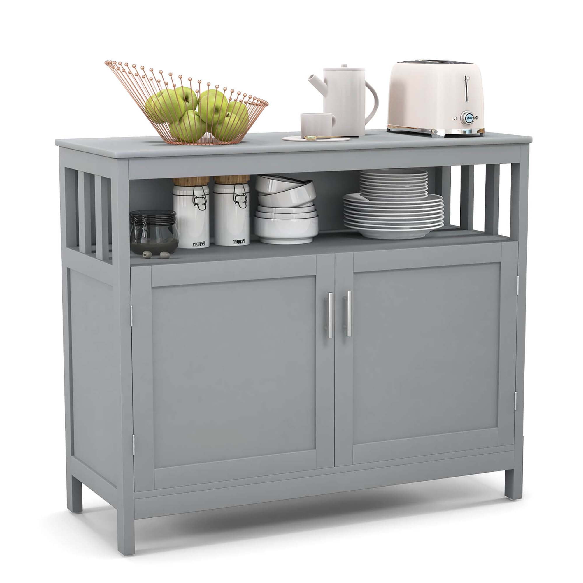 Costway Kitchen Buffet Server Sideboard Storage Cabinet with 2 Doors Shelf Gray Walmart