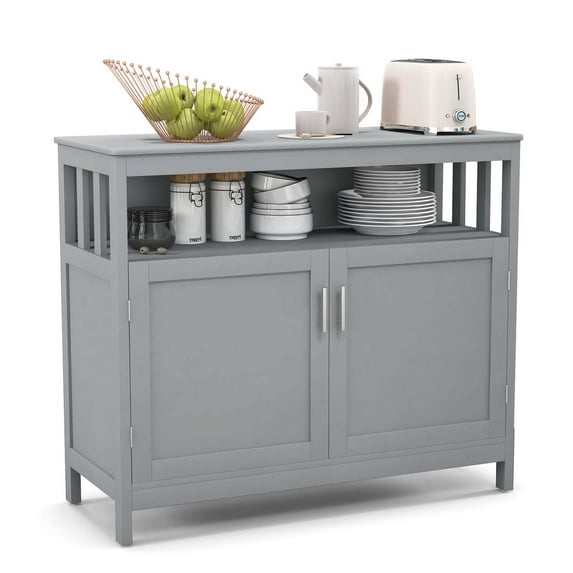 Costway Kitchen Buffet Server Sideboard Storage Cabinet with 2 Doors & Shelf Gray