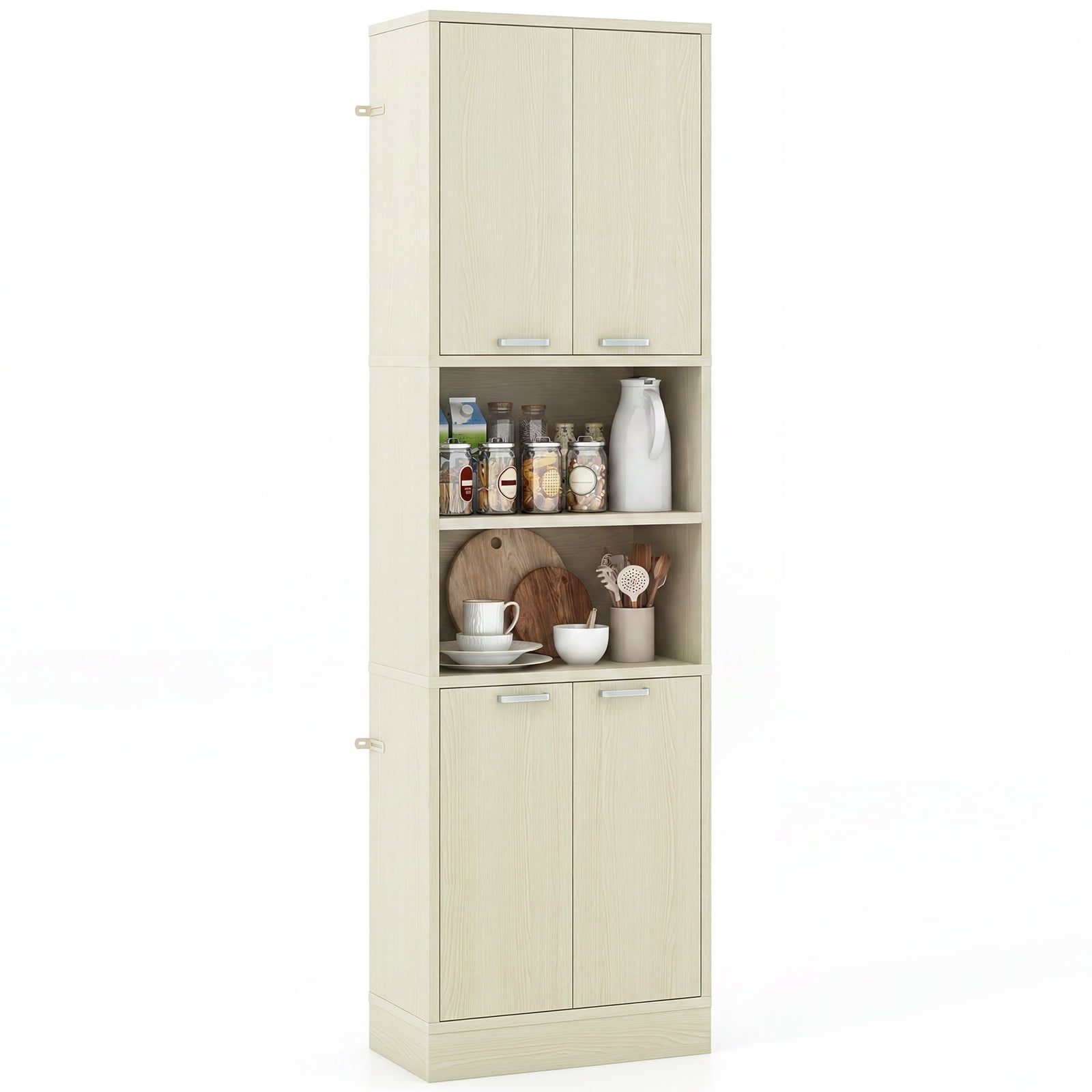 Costway Kitchen Pantry Cabinet, 75” Tall Freestanding Cupboard with Doors & Shelves Light Oak