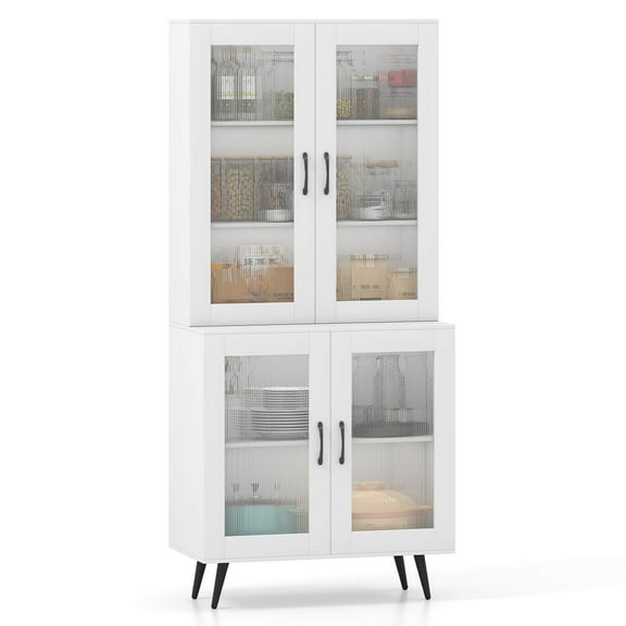 Costway Kitchen Pantry Cabinet with Translucent Fluted Doors & Adjustable Shelf