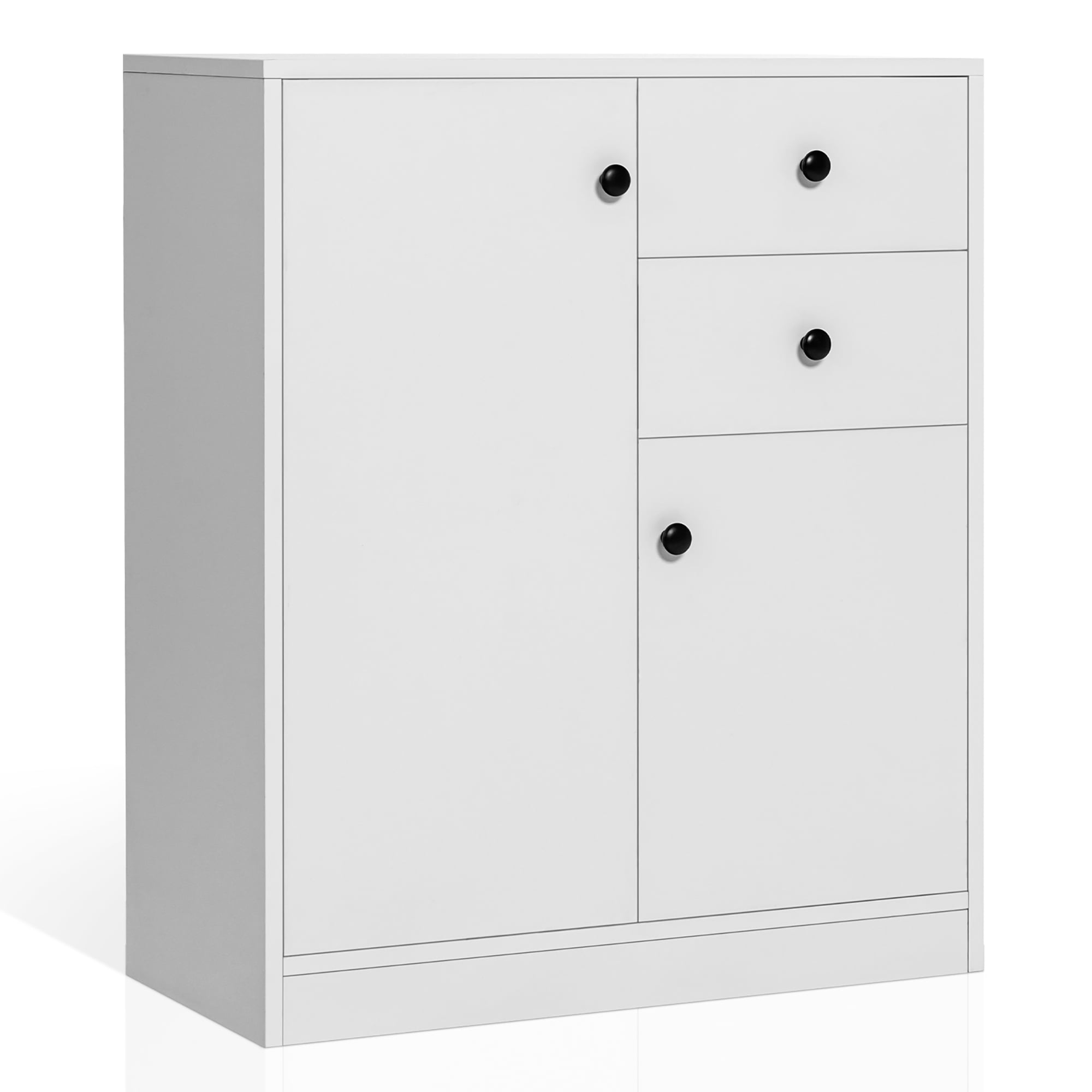 White Engineered Wood Kitchen Sideboard with Adjustable Shelves
