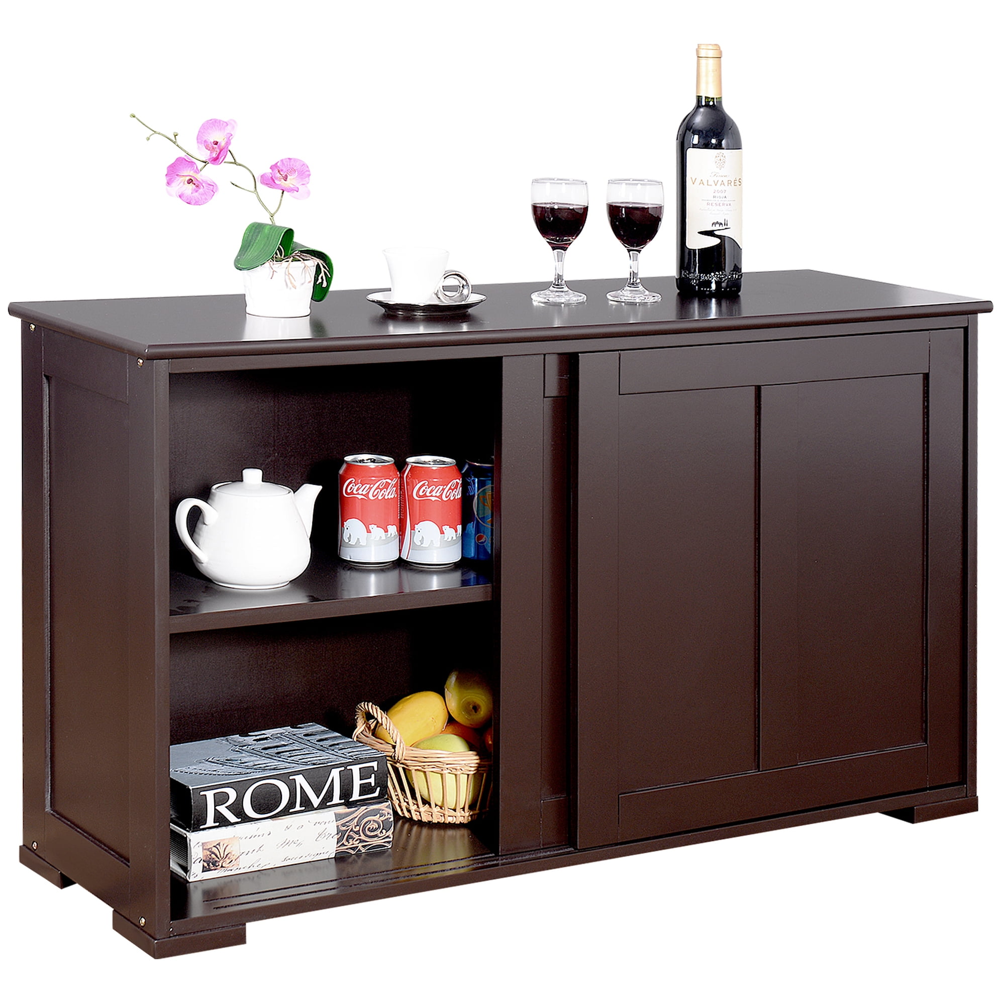 Dark Brown Painted Composite Wood Kitchen Storage Cabinet