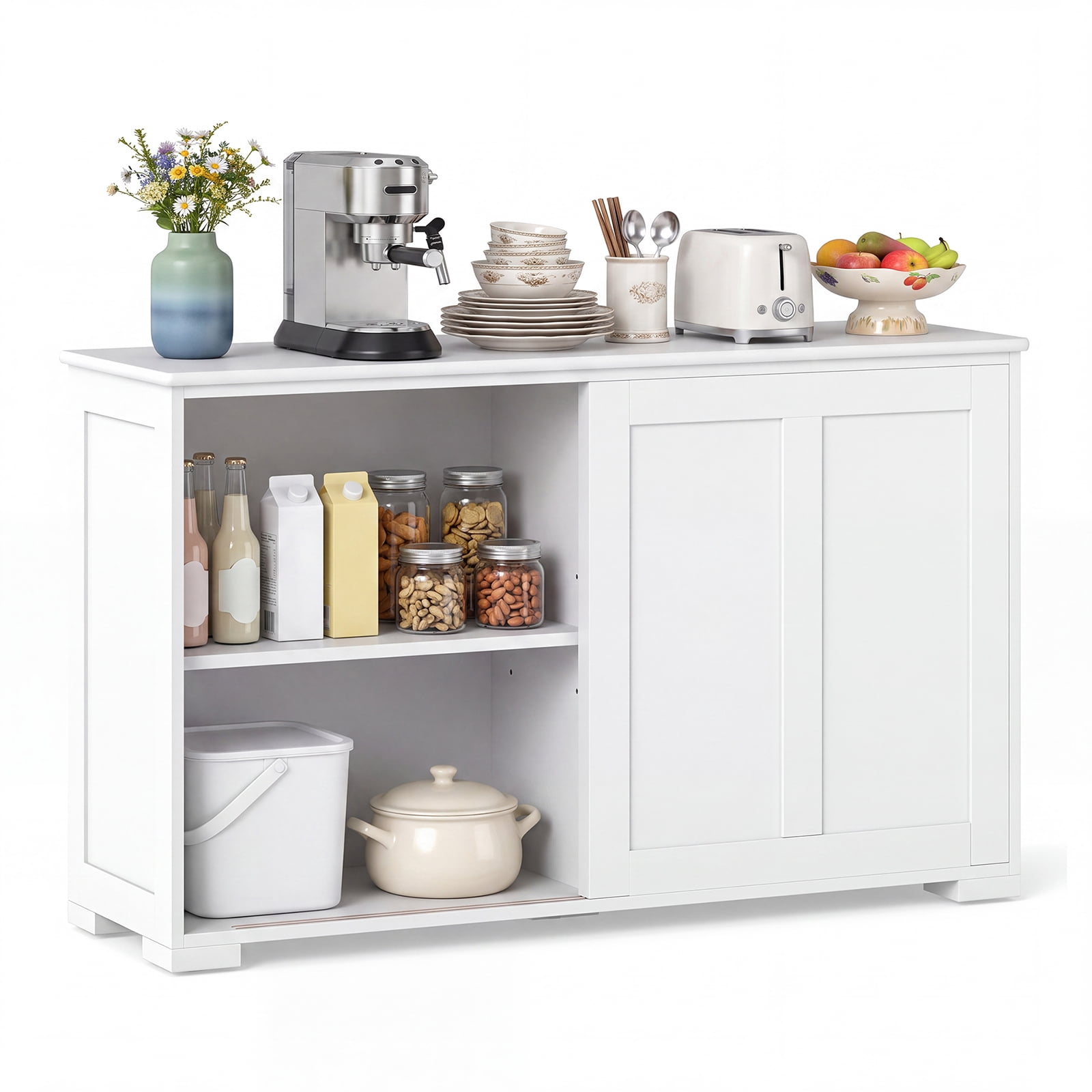 Costway 42" Sideboard Buffet Cabinet Wooden Kitchen Storage Cabinet White