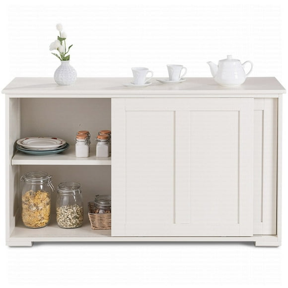 Costway Kitchen Storage Cabinet Sideboard Buffet Cupboard Wood Sliding Door Pantry White