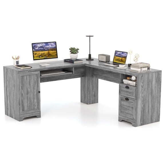 Costway L-Shaped Corner Computer Desk Writing Table Study Workstation with Drawers Storage