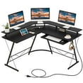 thumbnail image 1 of Costway L-shaped Computer Desk with Power Outlet 51" Corner Computer Workstation Black, 1 of 10