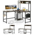 thumbnail image 1 of Costway L-shaped Desk with Power Outlet Large Corner Desk Converts to 2-Person Long Desk Rustic Brown, 1 of 11