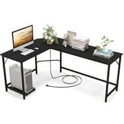 Costway L-shaped Gaming Desk Computer Desk with CPU Stand Power Outlets Black