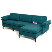Costway L-shaped Modern Modular  Sectional Sofa w/ Reversible Chaise & 2 USB Ports Blue