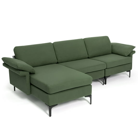 Costway L-shaped Modern Modular Sectional Sofa w/ Reversible Chaise & 2 USB Ports Green