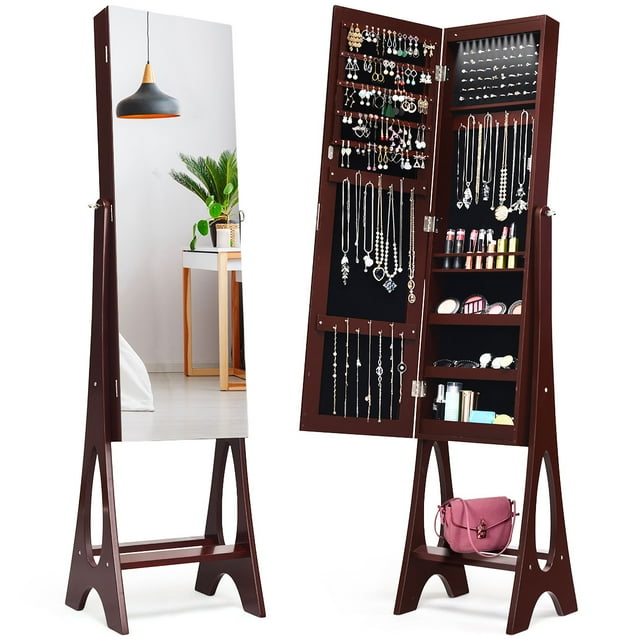 Costway LED Jewelry Door Armoire Storage Organizer Bevel Edge