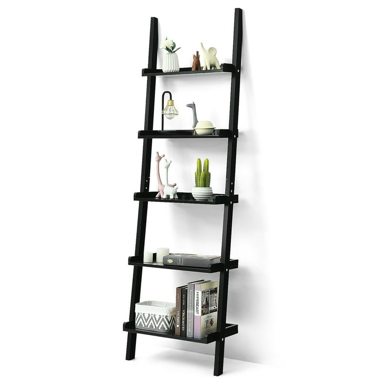 Costway 5 Tier Sturdy Bookshelf Wall Leaning Storage Shelf for Living Room Black Walmart