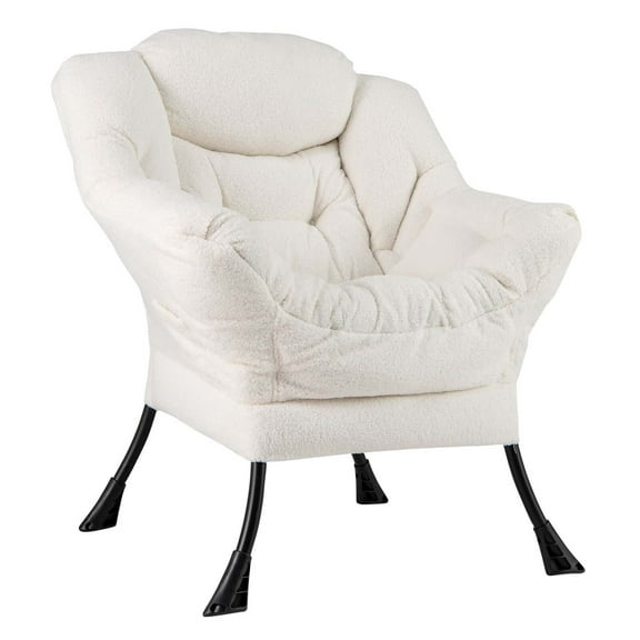 Costway Large Lazy Chair with Cozy Head Pillow Stylish Tufted Back & Seat Armrests Beige