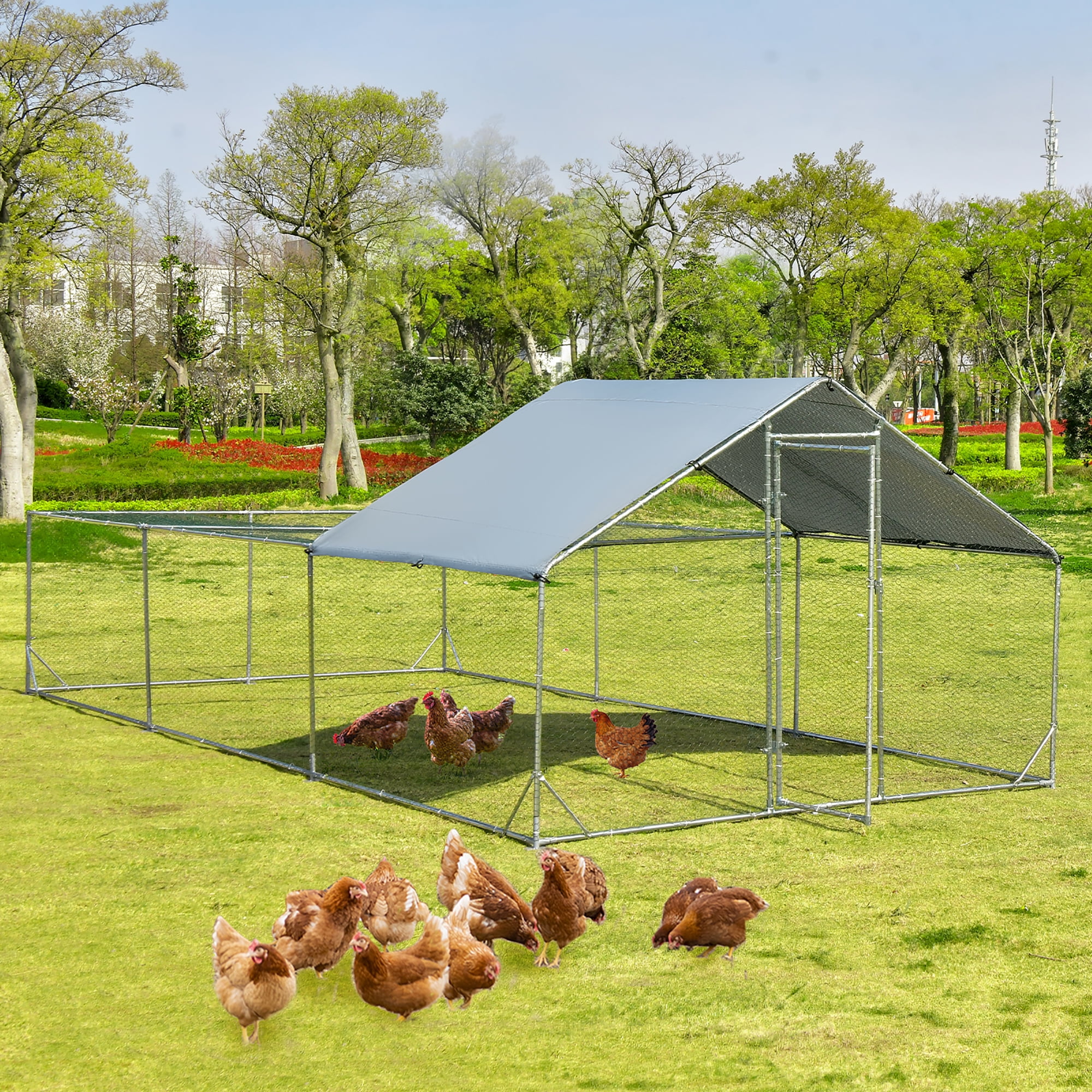 Costway Large Metal Chicken Coop Walkin Poultry Cage Hen Rabbit Run