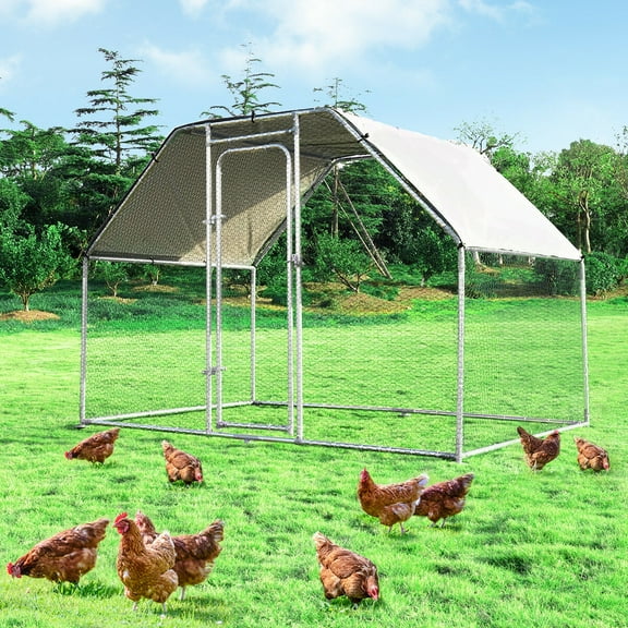 Costway Large Walk In Chicken Coop Run House Shade Cage 9.5' x 6.5' with Roof Cover
