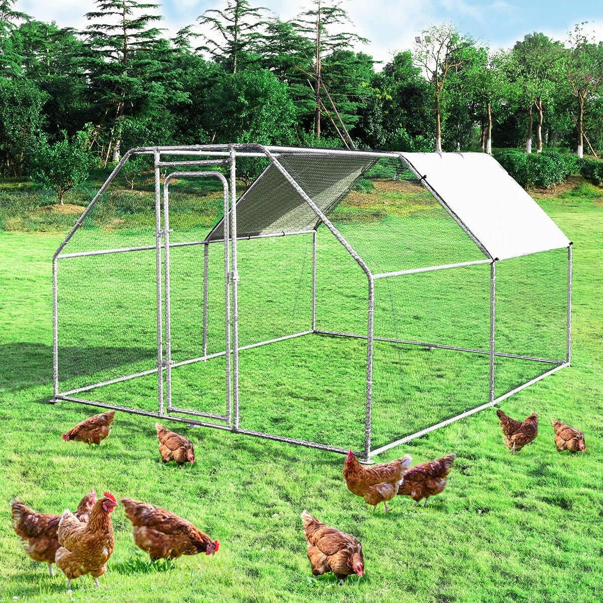 Costway Large Walk In Chicken Coop Run House Shade Cage 9.5' x12.5