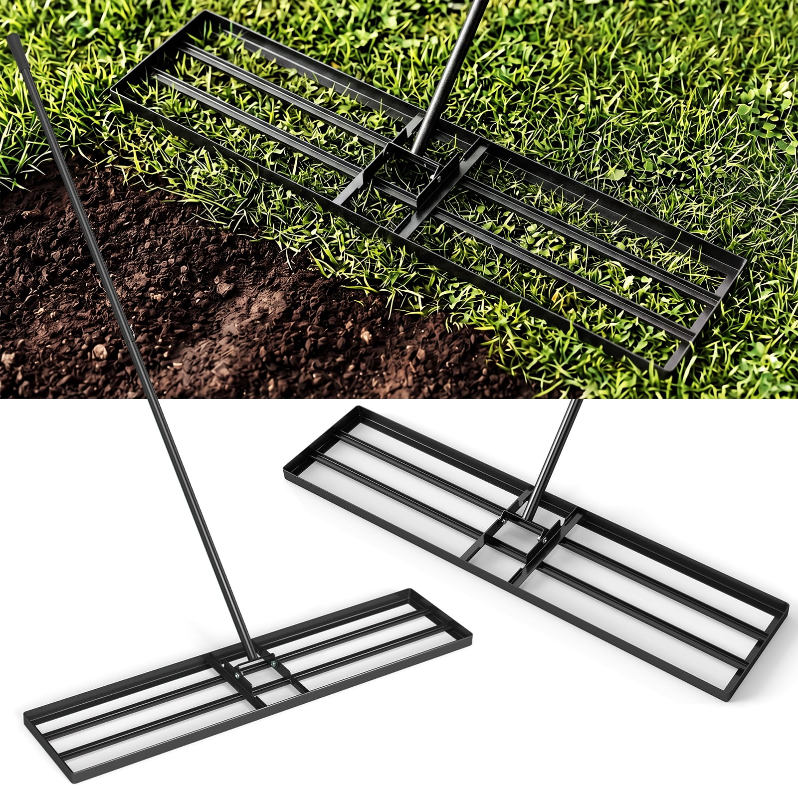 Costway Lawn Leveling Rake 42" x 10" Heavy Duty Level Lawn Tool for Garden Backyard/Lawn Black