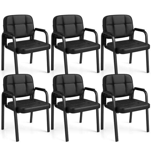 Costway Leather Office Reception Chairs Set of 6 withPadded Armrests, Metal Frame for Home
