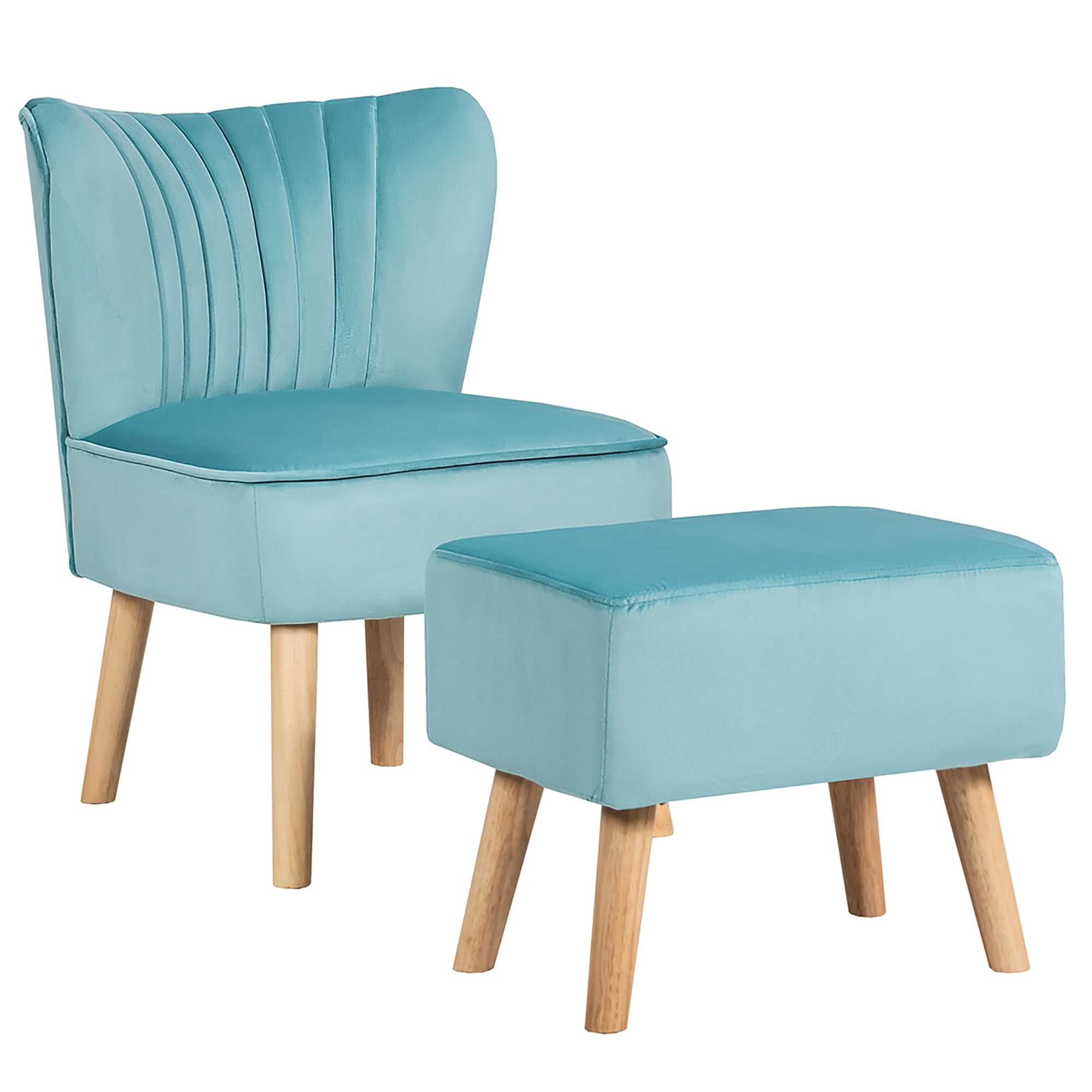 Green Velvet Armless Wingback Chair with Wood Frame