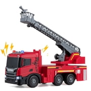 Costway Licensed Scania Large Fire Truck Toy with Sounds & Lights, Extendable Ladder Red