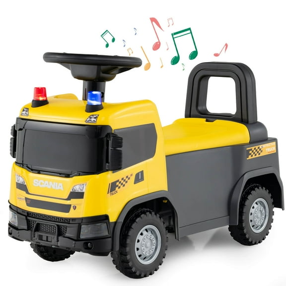 Costway Licensed Scania Toy Construction Truck with Lights Sounds & Under-Seat Storage Yellow