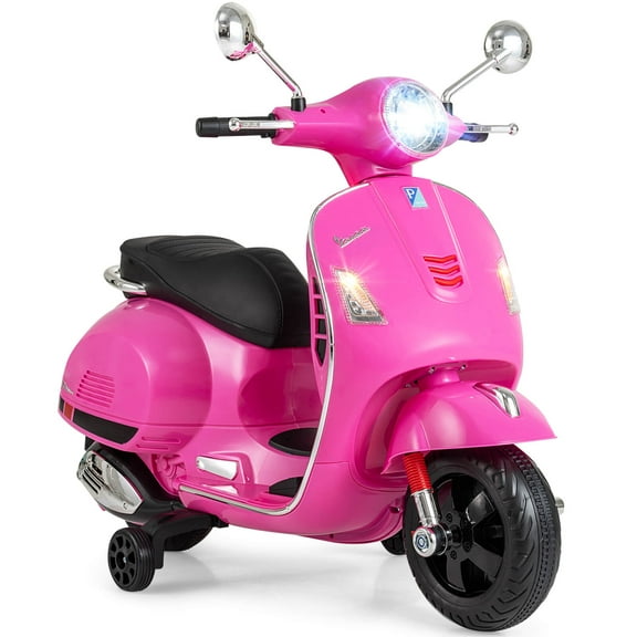 Costway Licensed VESPA 12V Kids Electric Motorcycle with Music Horn Story Training Wheels Pink
