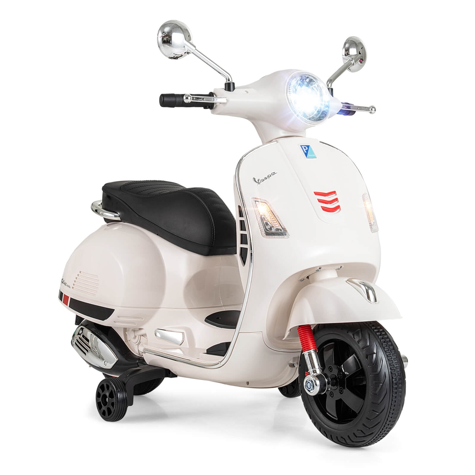 Vespa ホワイト キッズスクーター Costway Licensed VESPA 12V Kids Electric Motorcycle with Music