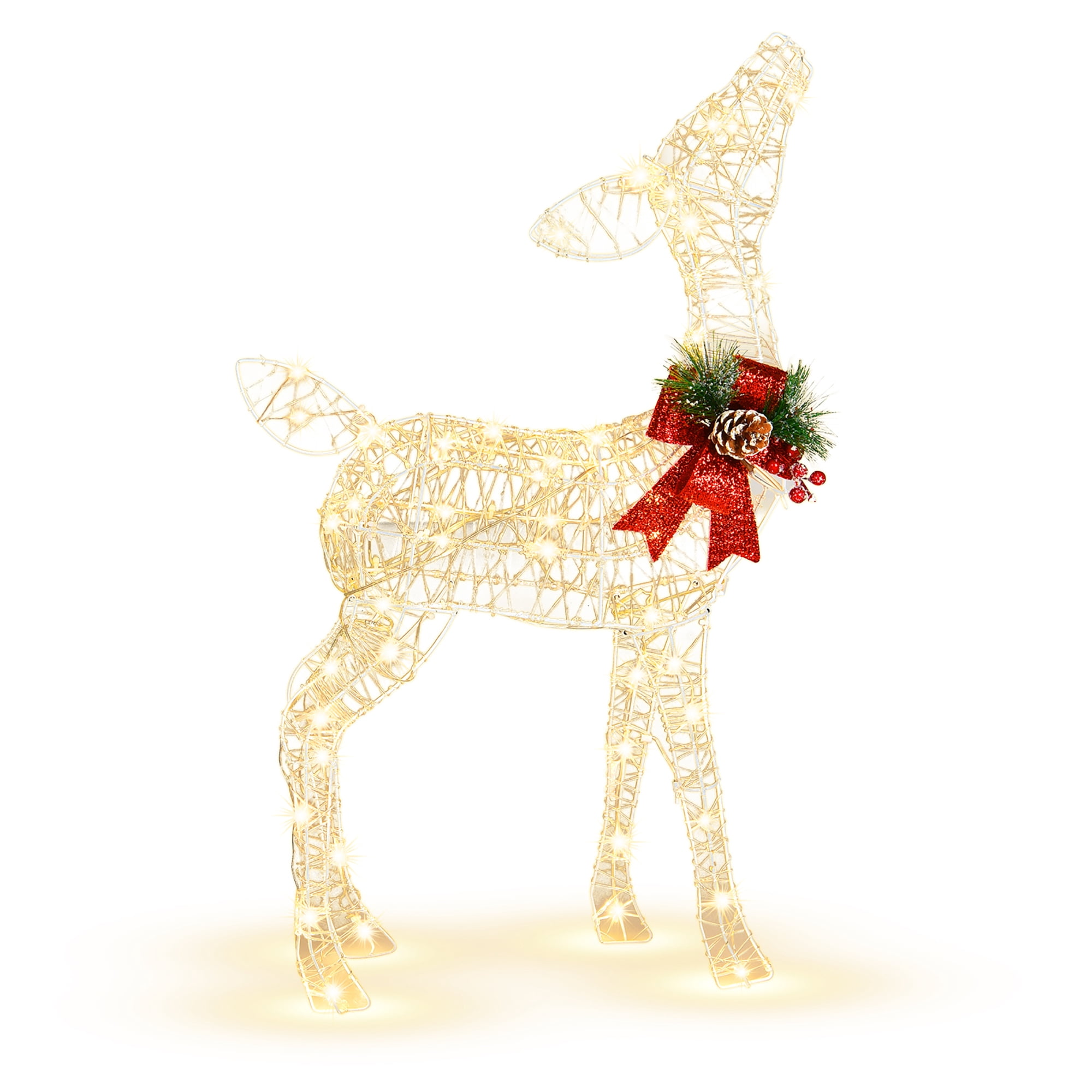 Costway Lighted Christmas Reindeer w/ 50 LED Lights Outdoor Yard ...