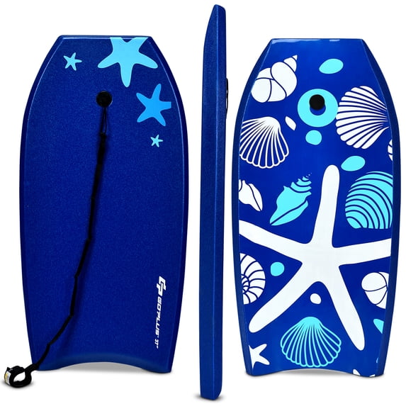 Costway Lightweight 37'' EPS Core Bodyboard with Leash and Wristband,Blue