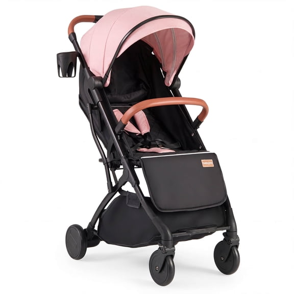 Costway Lightweight Baby Stroller with One-Hand Folding, Extendable Canopy, Storage Baske Pink