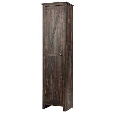 Costway Linen Tower Bathroom Storage Cabinet Tall Slim Side Organizer w/ Shelf Walnut