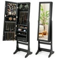 thumbnail image 1 of Costway Lockable Mirrored Jewelry Cabinet Armoire Organizer Storage with Stand & LED Lights Black, 1 of 10