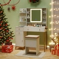 thumbnail image 1 of Costway Makeup Vanity Desk with Lighted Mirror Charging Station 3-Color LED Lights, 1 of 9