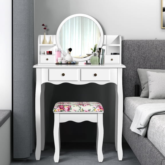 Costway Makeup Vanity Table Drawers Oval Dressing Table Kids Gift