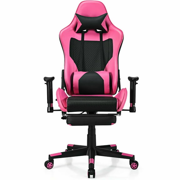 Costway Massage Gaming Chair Reclining Racing Office Computer Chair with Footrest Pink