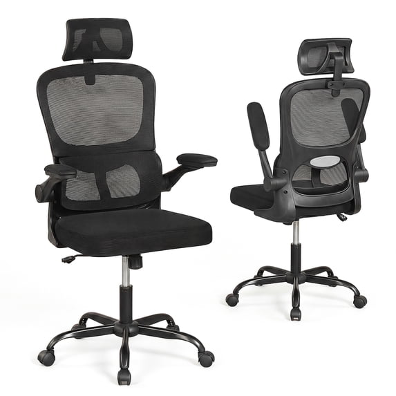 Costway Mesh Office Chair with Adaptive Lumbar Support Flip-up Padded Armrests Headrest